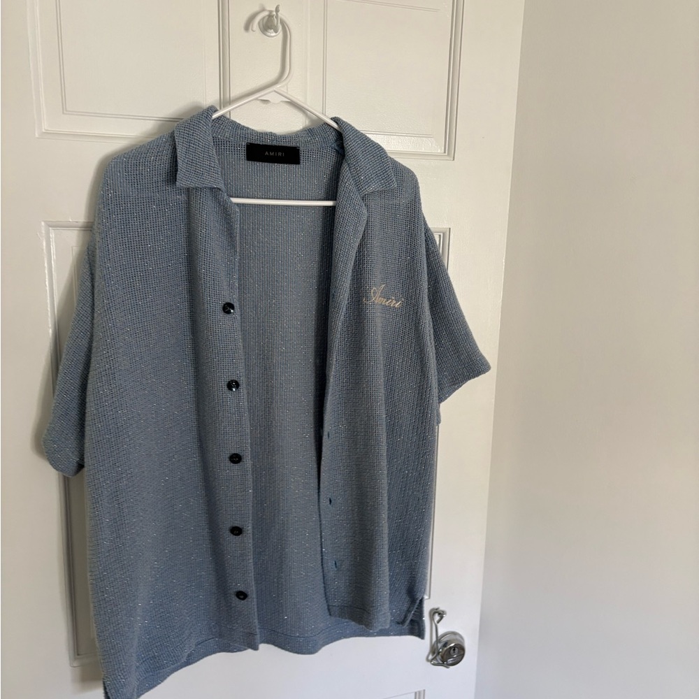 AMIRI Light Blue Knit Open-Weave Cardigan